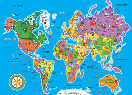 MasterPieces 60 Piece Educational Jigsaw Puzzle for Kids - World Map - 16.5"x12.75"