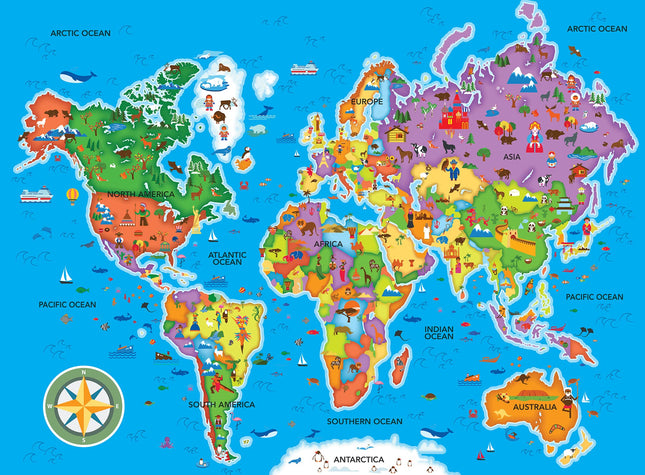 MasterPieces 60 Piece Educational Jigsaw Puzzle for Kids - World Map - 16.5"x12.75"