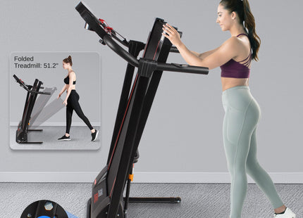 SereneLife Electric Folding Treadmill Exercise Machine - Smart Compact Digital Fitness Treadmill Workout Trainer w/Bluetooth App Sync, Manual Incline Adjustment, for Walking, Running, Gym