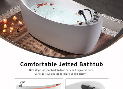 Empava 59" x 29" Freestanding Whirlpool Tub, Acrylic 560W Jetted Bathtub with 7 Hydromassage Nozzles,Lumbar and Neck Support,ETL Certified