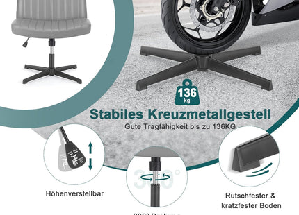 DUMOS Criss Cross Chair Legged Office Wide Comfy Desk Seat, No Wheels Armless Computer Task Seating, Swivel Vanity Home Height Adjustable