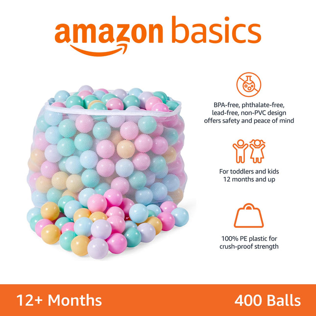 Amazon Basics BPA Free Crush-Proof Plastic Ball, Pit Balls with Storage Bag,