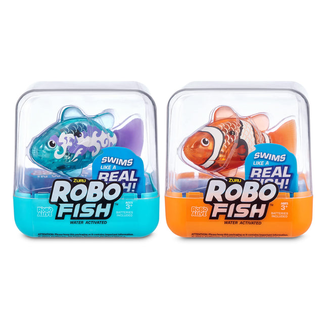 Robo Alive Robo Fish Robotic Swimming Fish (Teal + Orange) by ZURU Water Activated, Changes Color, Comes with Batteries, Amazon Exclusive (2 Pack) Series 3