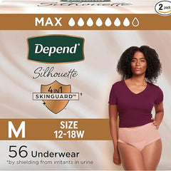 Depend Silhouette adult incontinence underwear medium maximum absorbency 56‑count pack breathable cotton-like fabric