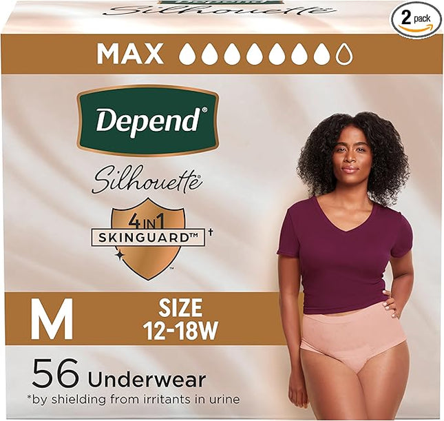 Depend Silhouette adult incontinence underwear medium maximum absorbency 56‑count pack breathable cotton-like fabric