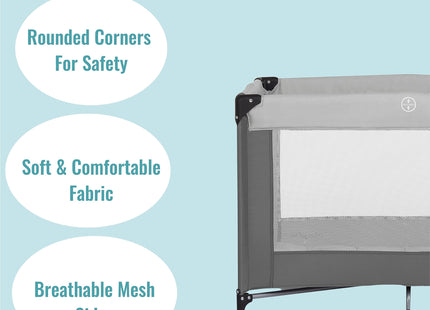 Dream On Me Zazzy Portable Playard with Bassinet in Grey, Packable and Easy Setup Baby Playard, Lightweight and Portable Playard for Baby with Mattress and Travel Bag
