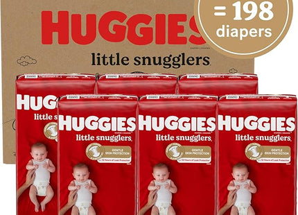 “Huggies Little Snugglers Size 1 newborn diapers, 198‑count bulk pack with Disney designs, gentle absorb liner, wetness indicator”