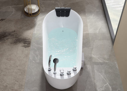 Empava 59" x 29" Freestanding Whirlpool Tub, Acrylic 560W Jetted Bathtub with 7 Hydromassage Nozzles,Lumbar and Neck Support,ETL Certified
