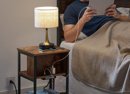 VASAGLE Side Table with Charging Station, 3-Tier End Table with USB Ports and Outlets