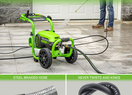 Greenworks Pro Brushless 3000 PSI (CSA Certified) 2.0 GPM Max / 1.1 GPM Electric Pressure Washer (Rugged Steel Frame, 25 FT Hose, 35 FT GFCI Power Cord)