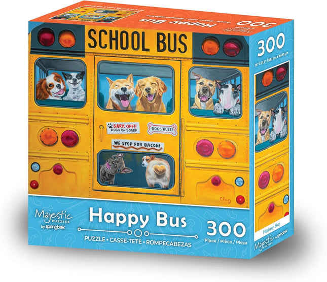 Majestic Value Brand 300 Piece Jigsaw Puzzle of Happy Pups on The Schoolbus