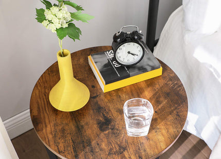 VASAGLE End Table, Round Side Table with Storage Shelf, Easy Assembly, Industrial Accent Furniture with Steel Frame, Rustic Brown and Black