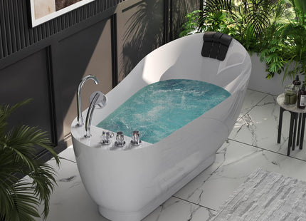Empava 59" x 29" Freestanding Whirlpool Tub, Acrylic 560W Jetted Bathtub with 7 Hydromassage Nozzles,Lumbar and Neck Support,ETL Certified