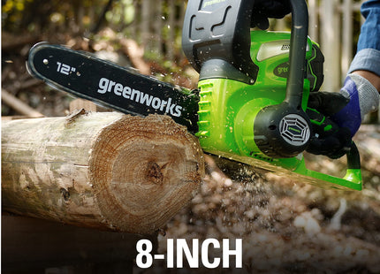 Greenworks 40V 12" Cordless Compact Chainsaw (Great For Storm Clean-Up, Pruning, and Camping), 2.0Ah Battery and Charger Included