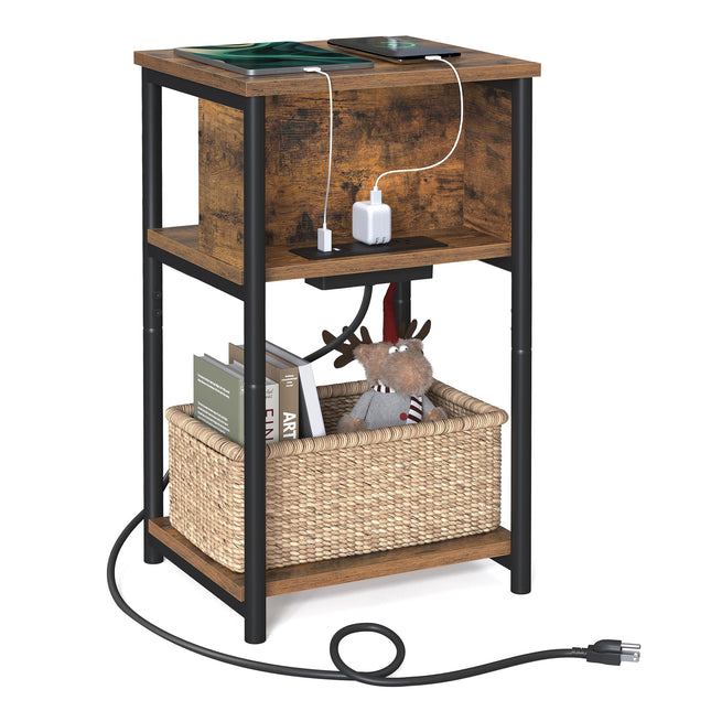 VASAGLE Side Table with Charging Station, 3-Tier End Table with USB Ports and Outlets