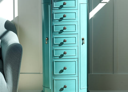 Hives and Honey Blair Oval Standing Jewelry Armoire, Organizer with Mirror Lid, Side Doors, 7 Drawers, Jewelry Box for Necklaces, Earrings, Bracelets