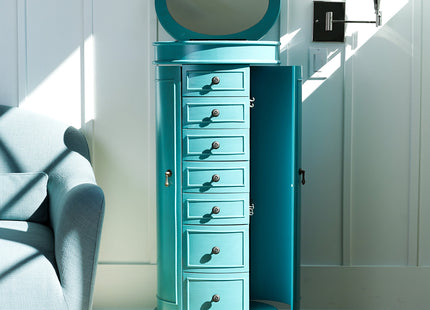 Hives and Honey Blair Oval Standing Jewelry Armoire, Organizer with Mirror Lid, Side Doors, 7 Drawers, Jewelry Box for Necklaces, Earrings, Bracelets