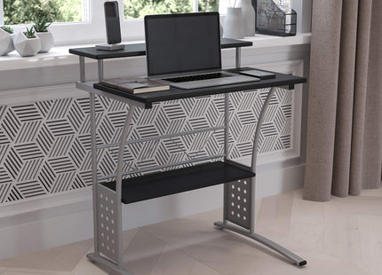 Flash Furniture Clifton Modern Office Computer Desk with Top and Bottom Storage Shelves, Small Computer Desk for Home Office, 28"W, Black