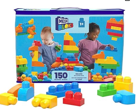 MEGA BLOKS First Builders Toddler Blocks Toys Set, Deluxe Building Bag with 150 Pieces and Storage